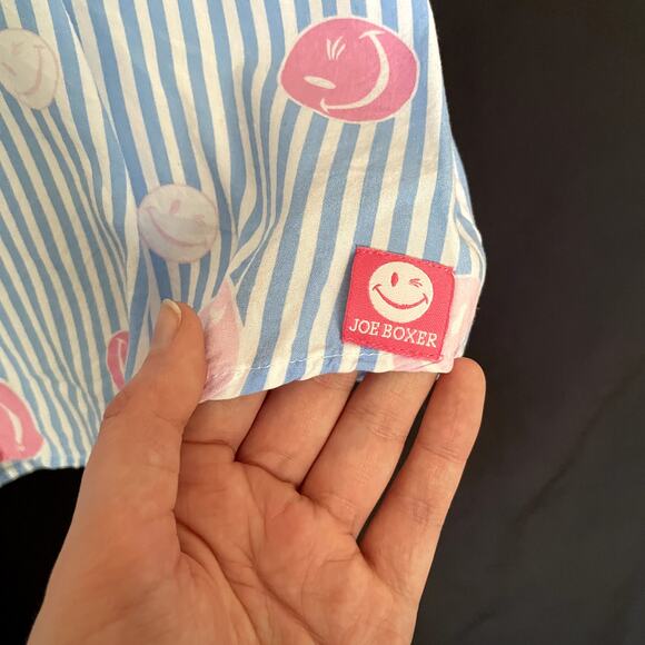 Joe Boxer Sleepwear women's XL rayon short sleeved button down blue smiley face - Picture 4 of 6